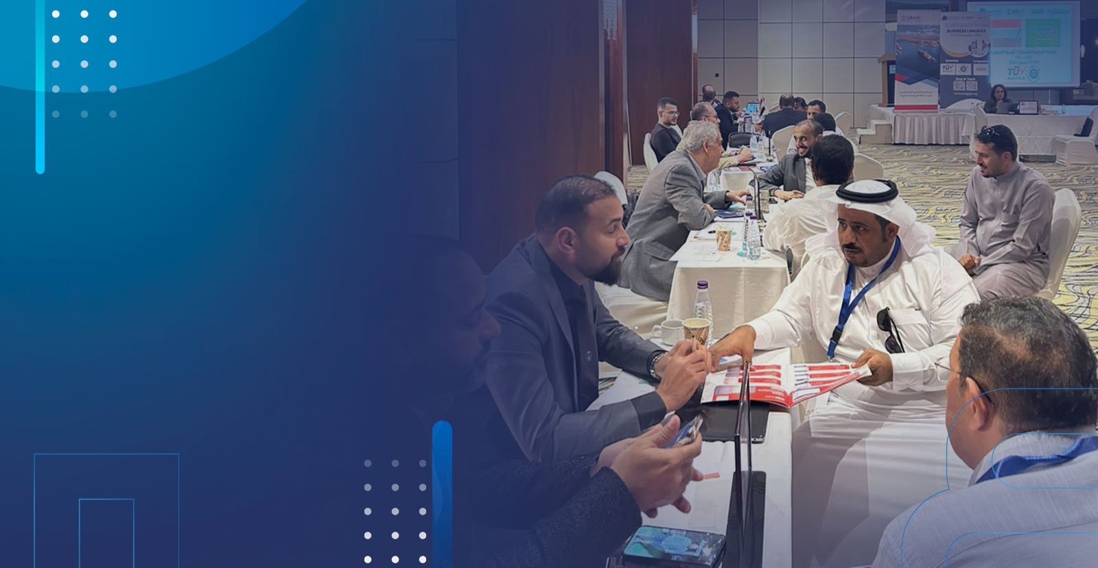 Exhibitors and business delegates meeting at a trade exhibition